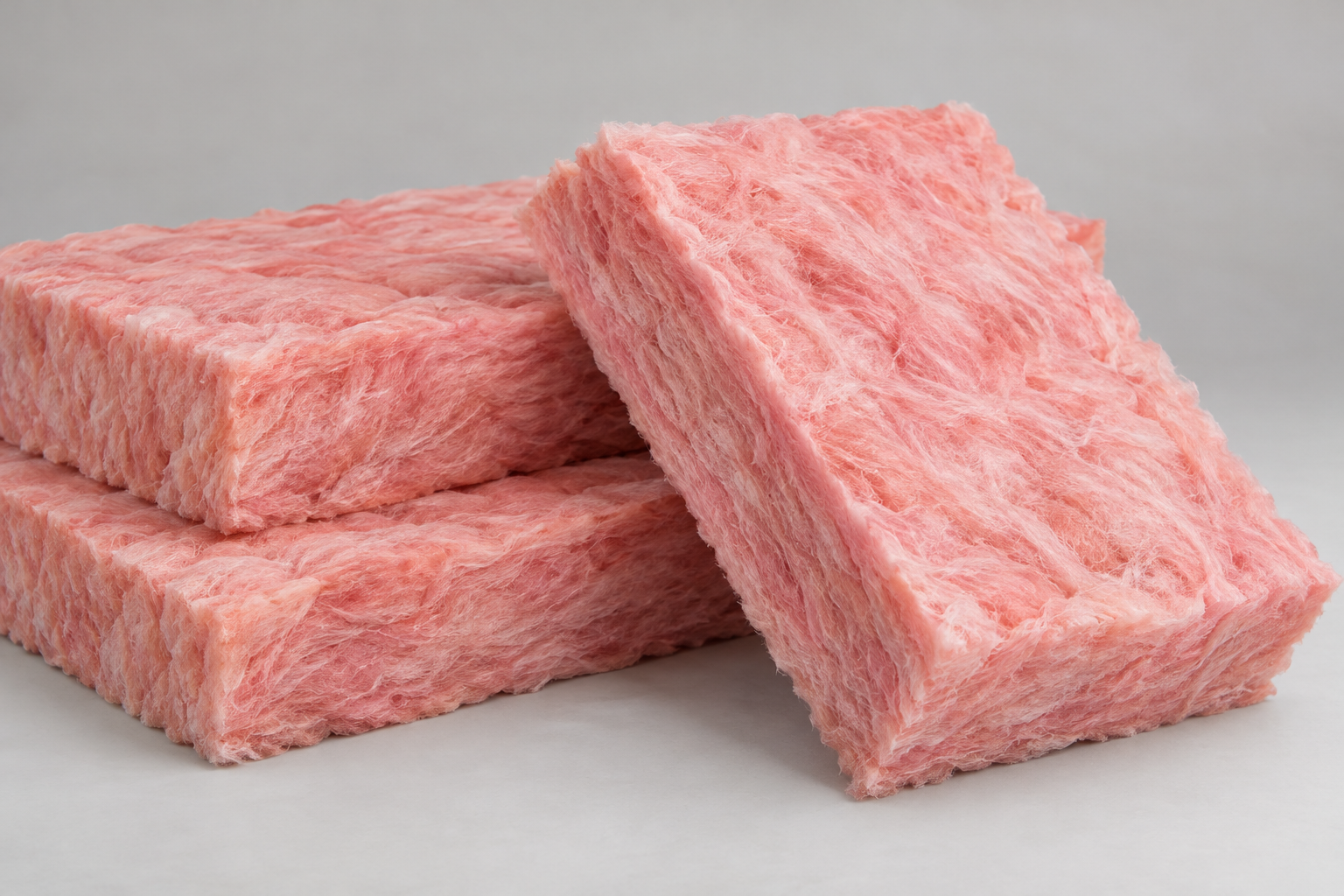 Realistic rendering of thick pink fiberglass insulation batts